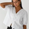Chemises L Blouses | Hauts^Outfitbook Blouse manches bouffantes avec noeuds BLANC