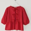 Chemises L Blouses | Hauts^Outfitbook Blouse manches bouffantes avec noeuds ROUGE