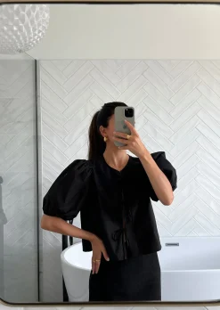 Chemises L Blouses | Hauts^Outfitbook Blouse manches bouffantes à nouer NOIR