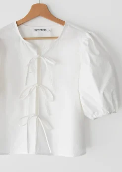 Chemises L Blouses | Hauts^Outfitbook Blouse manches bouffantes à nouer BLANC