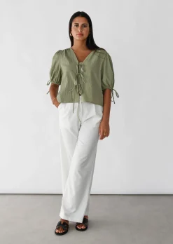 Chemises L Blouses | Hauts^Outfitbook Blouse manches bouffantes avec noeuds VERT