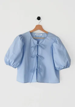 Chemises L Blouses | Hauts^Outfitbook Blouse manches bouffantes à nouer BLEU