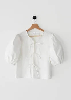 Chemises L Blouses | Hauts^Outfitbook Blouse manches bouffantes à nouer BLANC