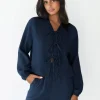Chemises L Blouses | Hauts^Outfitbook Blouse texturée à nouer BLEU