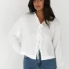 Chemises L Blouses | Hauts^Outfitbook Blouse texturée à nouer BLANC