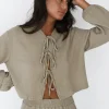 Chemises L Blouses | Hauts^Outfitbook Blouse texturée à nouer TAUPE