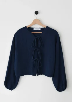 Chemises L Blouses | Hauts^Outfitbook Blouse texturée à nouer BLEU
