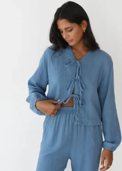Chemises L Blouses | Hauts^Outfitbook Blouse texturée à nouer BLEU
