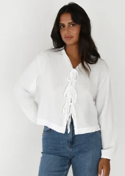 Chemises L Blouses | Hauts^Outfitbook Blouse texturée à nouer BLANC