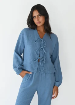 Chemises L Blouses | Hauts^Outfitbook Blouse texturée à nouer BLEU