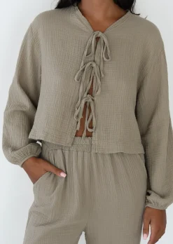 Chemises L Blouses | Hauts^Outfitbook Blouse texturée à nouer TAUPE