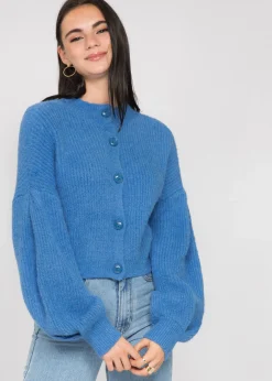 Pulls L Cardigans^Outfitbook Cardigan bleu royal en maille boutonné à col montant BLEUROYAL