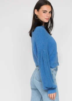 Pulls L Cardigans^Outfitbook Cardigan bleu royal en maille boutonné à col montant BLEUROYAL