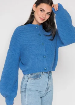 Pulls L Cardigans^Outfitbook Cardigan bleu royal en maille boutonné à col montant BLEUROYAL