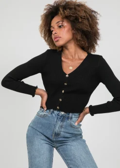 Pulls L Cardigans^Outfitbook Cardigan boutonné à ourlet volanté NOIR