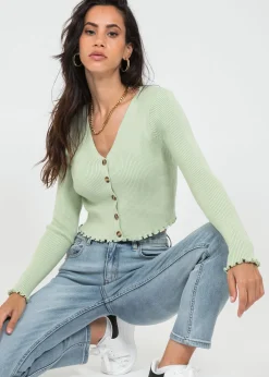 Pulls L Cardigans^Outfitbook Cardigan boutonné à ourlet volanté VERT