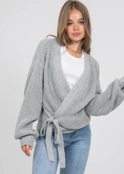 Pulls L Cardigans^Outfitbook Cardigan cache-cœur noué sur le devant gris