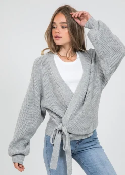 Pulls L Cardigans^Outfitbook Cardigan cache-cœur noué sur le devant gris