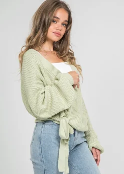 Pulls L Cardigans^Outfitbook Cardigan cache-cœur noué sur le devant clair vert