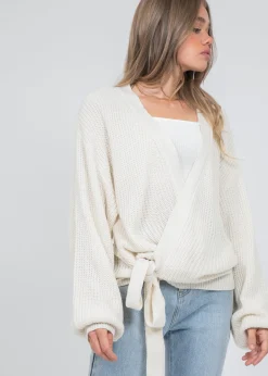 Pulls L Cardigans^Outfitbook Cardigan cache-cœur noué sur le devant blanc