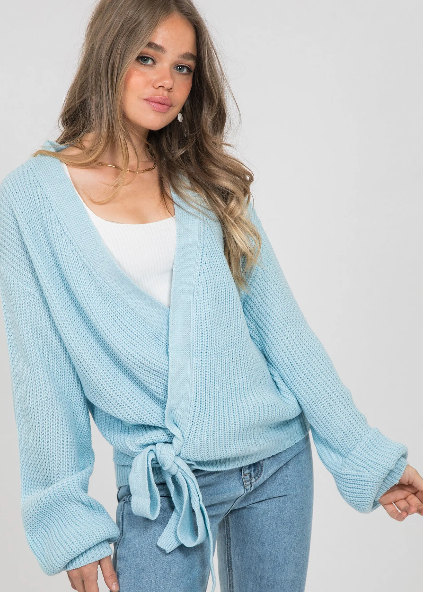 Pulls L Cardigans^Outfitbook Cardigan cache-cœur noué sur le devant bleu
