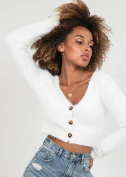 Pulls L Cardigans^Outfitbook Cardigan court duveteux BLANC