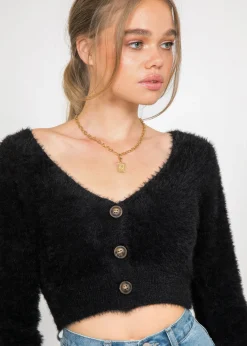Pulls L Cardigans^Outfitbook Cardigan court duveteux NOIR