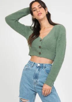 Pulls L Cardigans^Outfitbook Cardigan court duveteux VERT