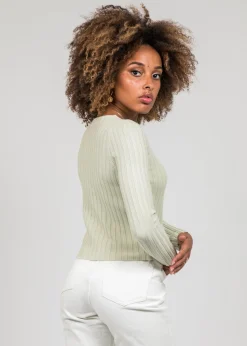 Pulls L Cardigans^Outfitbook Cardigan côtelé avec boutons perles - pastel vert