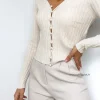 Pulls L Cardigans^Outfitbook Cardigan côtelé avec boutons perles beige