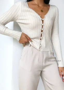 Pulls L Cardigans^Outfitbook Cardigan côtelé avec boutons perles beige