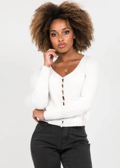 Pulls L Cardigans^Outfitbook Cardigan côtelé avec boutons perles blanc