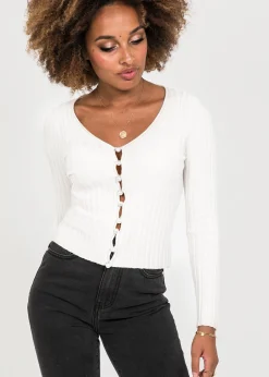 Pulls L Cardigans^Outfitbook Cardigan côtelé avec boutons perles blanc