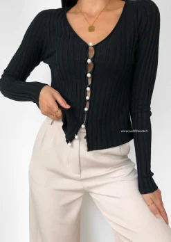 Pulls L Cardigans^Outfitbook Cardigan côtelé avec boutons perles noir