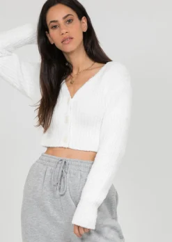Pulls L Cardigans^Outfitbook Cardigan côtelé pelucheux BLANC