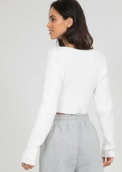 Pulls L Cardigans^Outfitbook Cardigan côtelé pelucheux BLANC