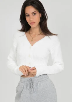 Pulls L Cardigans^Outfitbook Cardigan côtelé pelucheux BLANC