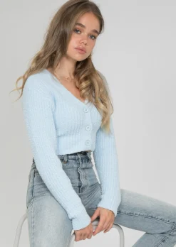 Pulls L Cardigans^Outfitbook Cardigan côtelé pelucheux BLEU