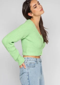 Pulls L Cardigans^Outfitbook Cardigan côtelé pelucheux vert cotele