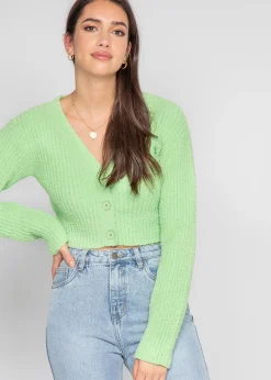 Pulls L Cardigans^Outfitbook Cardigan côtelé pelucheux vert cotele