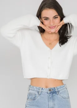 Pulls L Cardigans^Outfitbook Cardigan duveteux avec boutons perles BLANC