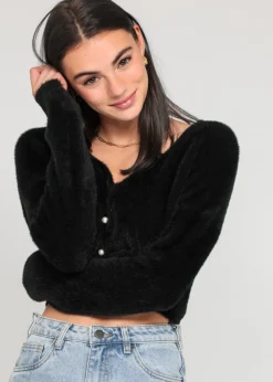 Pulls L Cardigans^Outfitbook Cardigan duveteux avec boutons perles NOIR