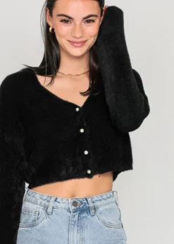 Pulls L Cardigans^Outfitbook Cardigan duveteux avec boutons perles NOIR