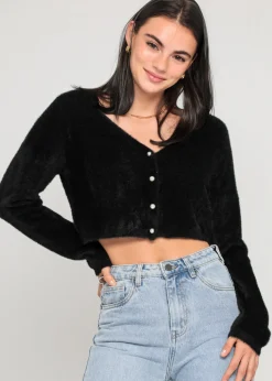 Pulls L Cardigans^Outfitbook Cardigan duveteux avec boutons perles NOIR