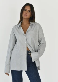 Chemises L Blouses | Hauts^Outfitbook Chemise à rayures oversize GRIS