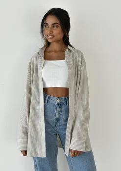 Chemises L Blouses | Hauts^Outfitbook Chemise coton oversize à rayures BEIGE