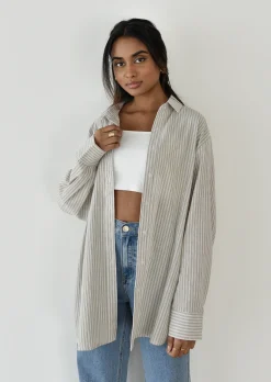 Chemises L Blouses | Hauts^Outfitbook Chemise coton oversize à rayures BEIGE