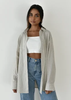 Chemises L Blouses | Hauts^Outfitbook Chemise coton oversize à rayures BEIGE