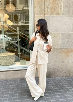 Chemises L Blouses | Hauts^Outfitbook Chemise en lin à manches courtes BEIGE