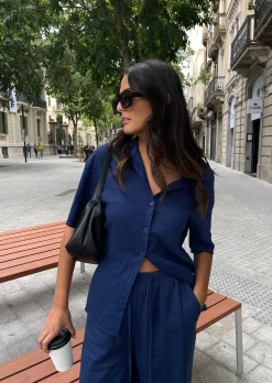 Chemises L Blouses | Hauts^Outfitbook Chemise en lin manche courte marine BLEU